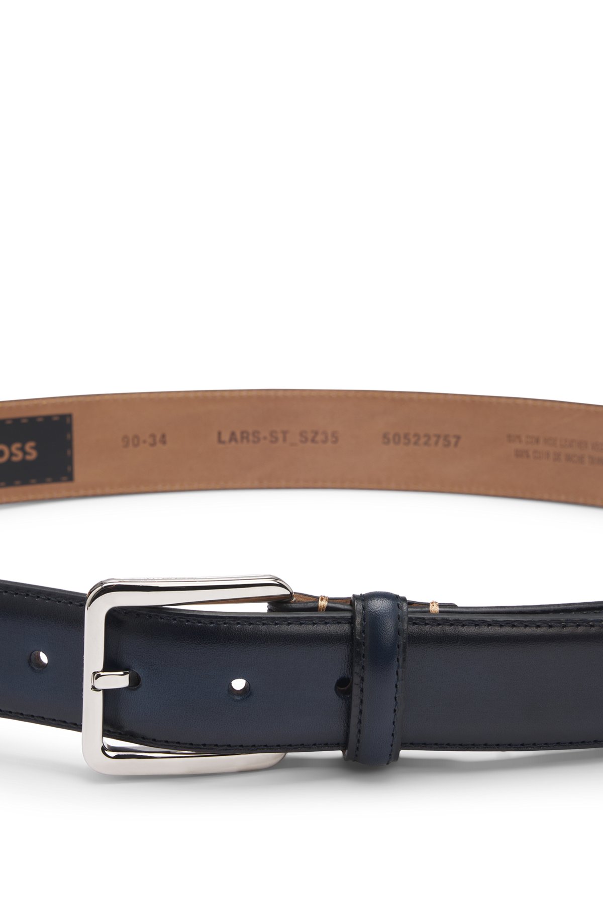 BOSS - Italian-leather belt with contrast stitching