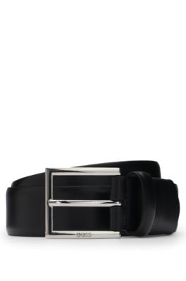 Hugo Boss Leather Belt With Square Logo-engraved Buckle In Black