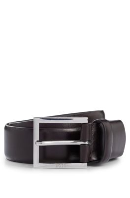 Shop Hugo Boss Leather Belt With Square Logo-engraved Buckle In Dark Brown