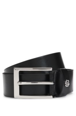 Italian-leather belt with Double B monogram keeper, Black