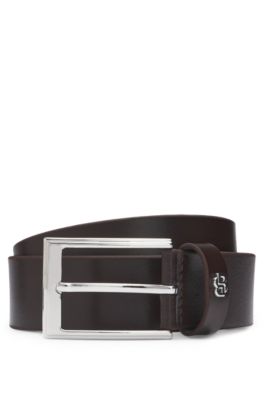 Italian-leather belt with Double B monogram keeper, Dark Brown
