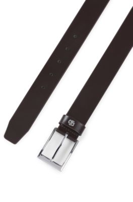 Italian-leather belt with Double B monogram keeper, Dark Brown