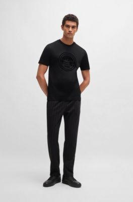 Camiseta Porsche x BOSS de algod&oacute;n mercerizado con detalle especial de la marca, Negro