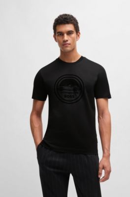 Camiseta Porsche x BOSS de algod&oacute;n mercerizado con detalle especial de la marca, Negro