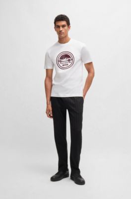Camiseta Porsche x BOSS de algod&oacute;n mercerizado con detalle especial de la marca, Blanco