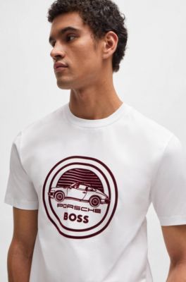 Camiseta Porsche x BOSS de algod&oacute;n mercerizado con detalle especial de la marca, Blanco