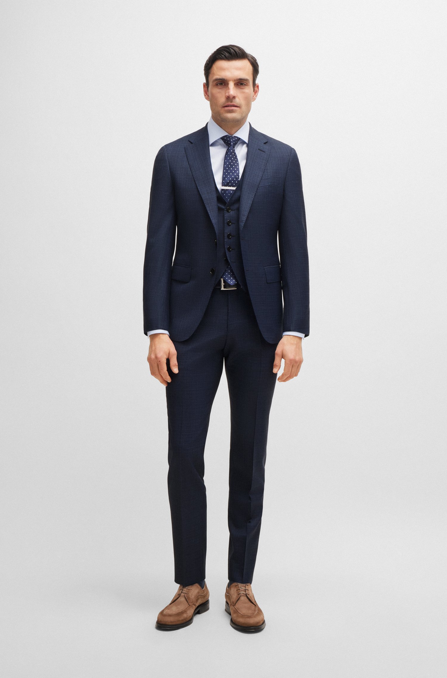 Slim-fit suit checked wool