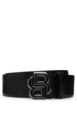 BOSS - Italian-leather belt with Double B monogram buckle