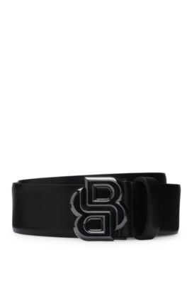 Italian-leather belt with Double B monogram buckle, Black