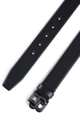 Italian-leather belt with Double B monogram buckle, Black