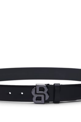 Italian-leather belt with Double B monogram buckle, Black