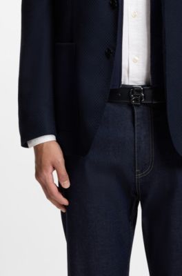 Cintur&oacute;n de piel italiana con hebilla con monograma Double&nbsp;B, Negro