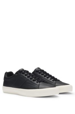 Hugo Boss Faux-leather Trainers With Plain And Grained Textures In Black