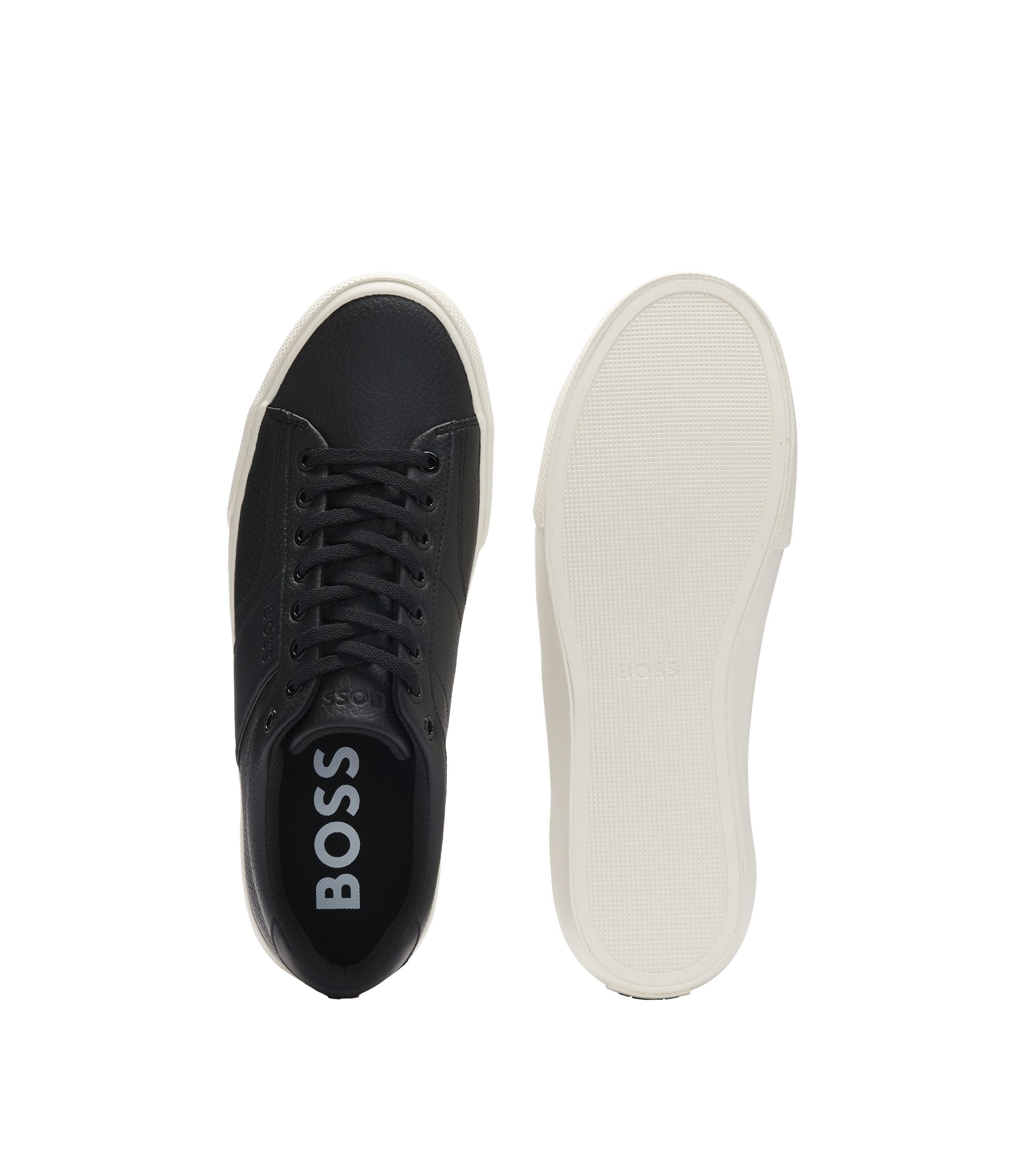 BOSS - Faux-leather trainers with plain and grained textures