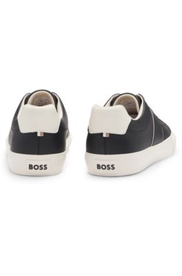 Baskets en similicuir &agrave; textures unies et grain&eacute;es, Noir