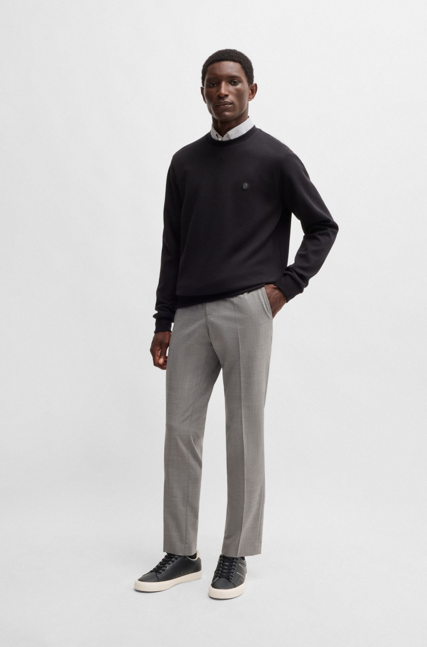 BOSS - Faux-leather trainers with plain and grained textures