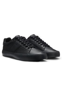 Faux-leather trainers with grained and plain textures, Black
