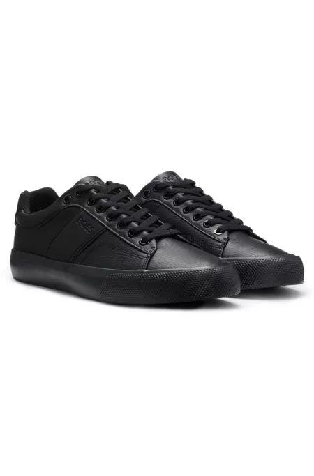 Faux-leather trainers with grained and plain textures