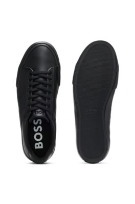 Faux-leather trainers with grained and plain textures, Black