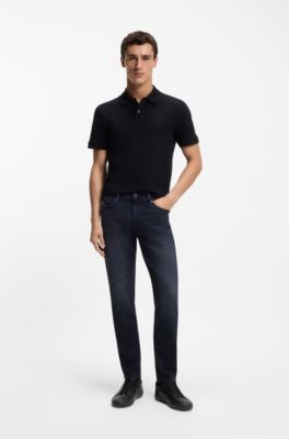 Faux-leather trainers with grained and plain textures, Black