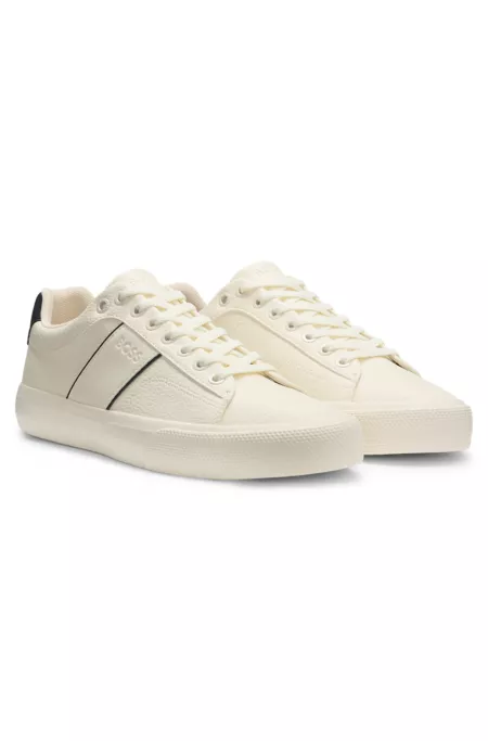 Faux-leather trainers with grained and plain textures