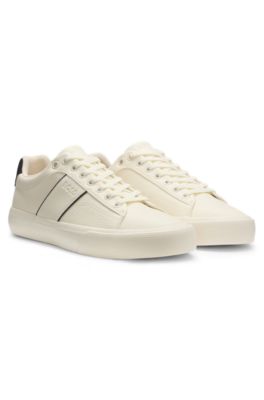 Faux-leather trainers with grained and plain textures, White