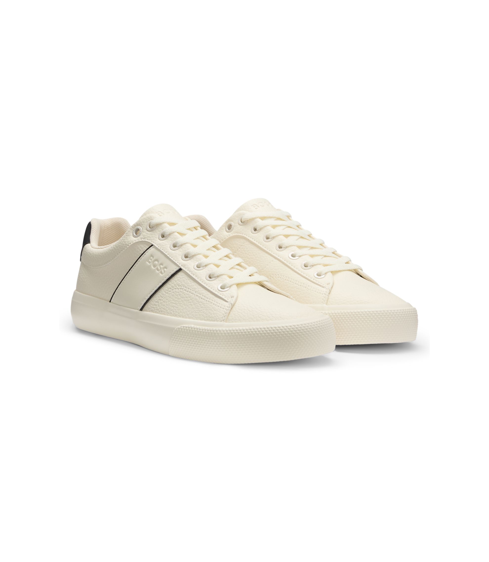 BOSS - Faux-leather trainers with grained and plain textures - White