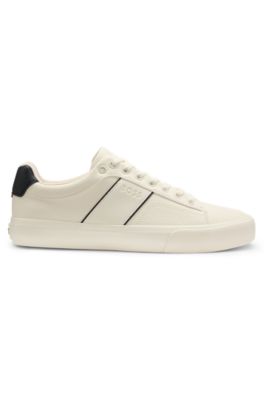 Faux-leather trainers with grained and plain textures, White