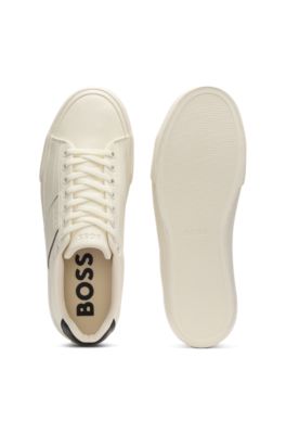 Faux-leather trainers with grained and plain textures, White