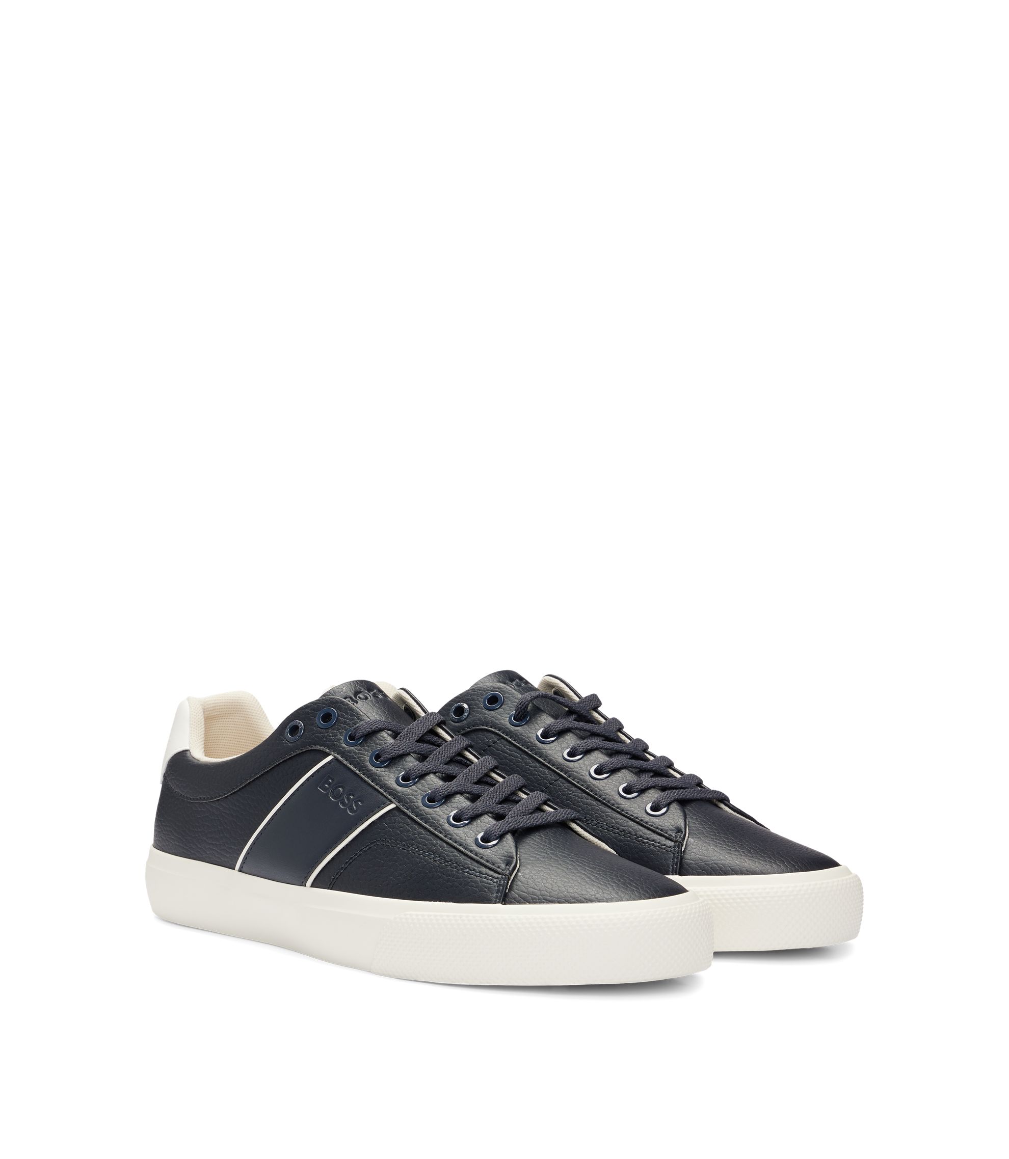 BOSS - Faux-leather trainers with plain and grained textures