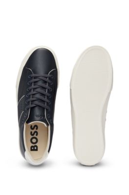 Baskets en similicuir &agrave; textures unies et grain&eacute;es, Bleu fonc&eacute;