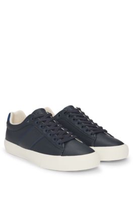 BOSS Faux leather trainers with plain and grained textures Dark Blue