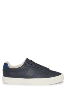Faux-leather trainers with grained and plain textures, Dark Blue