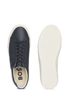 Faux-leather trainers with grained and plain textures, Dark Blue