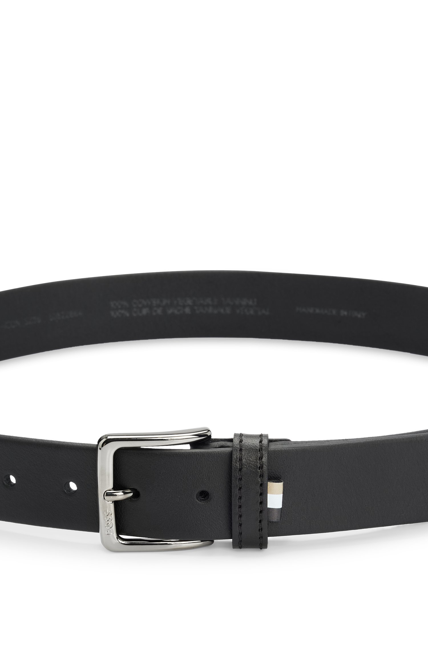 Grained Italian-leather belt with signature-stripe trim