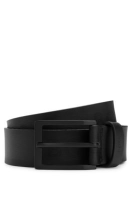 Shop Hugo Boss Italian-leather Belt With Brushed Silver Hardware In Black