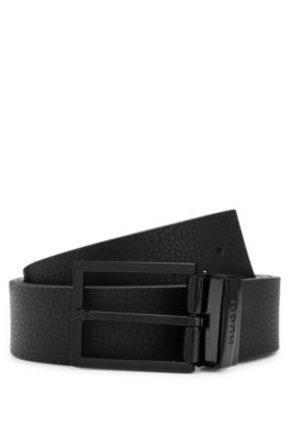 HUGO - Reversible belt in plain and grained Italian leather