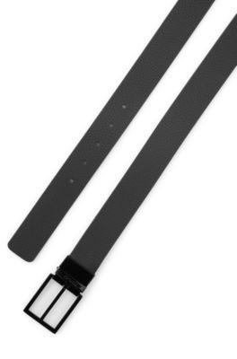 Reversible belt in plain and grained Italian leather, Black