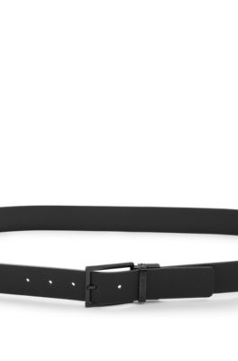 Reversible belt in plain and grained Italian leather, Black