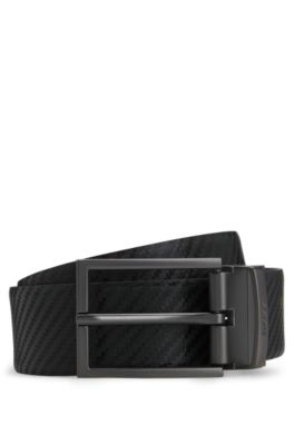 Hugo Boss Italian-leather Reversible Belt With Branded Keeper In Black