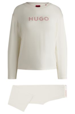 Hugo Boss Relaxed-fit Pajamas With Foil-print Branding In Light Pink