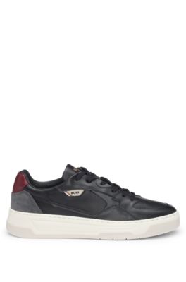 Mixed-leather trainers with layered upper, Black