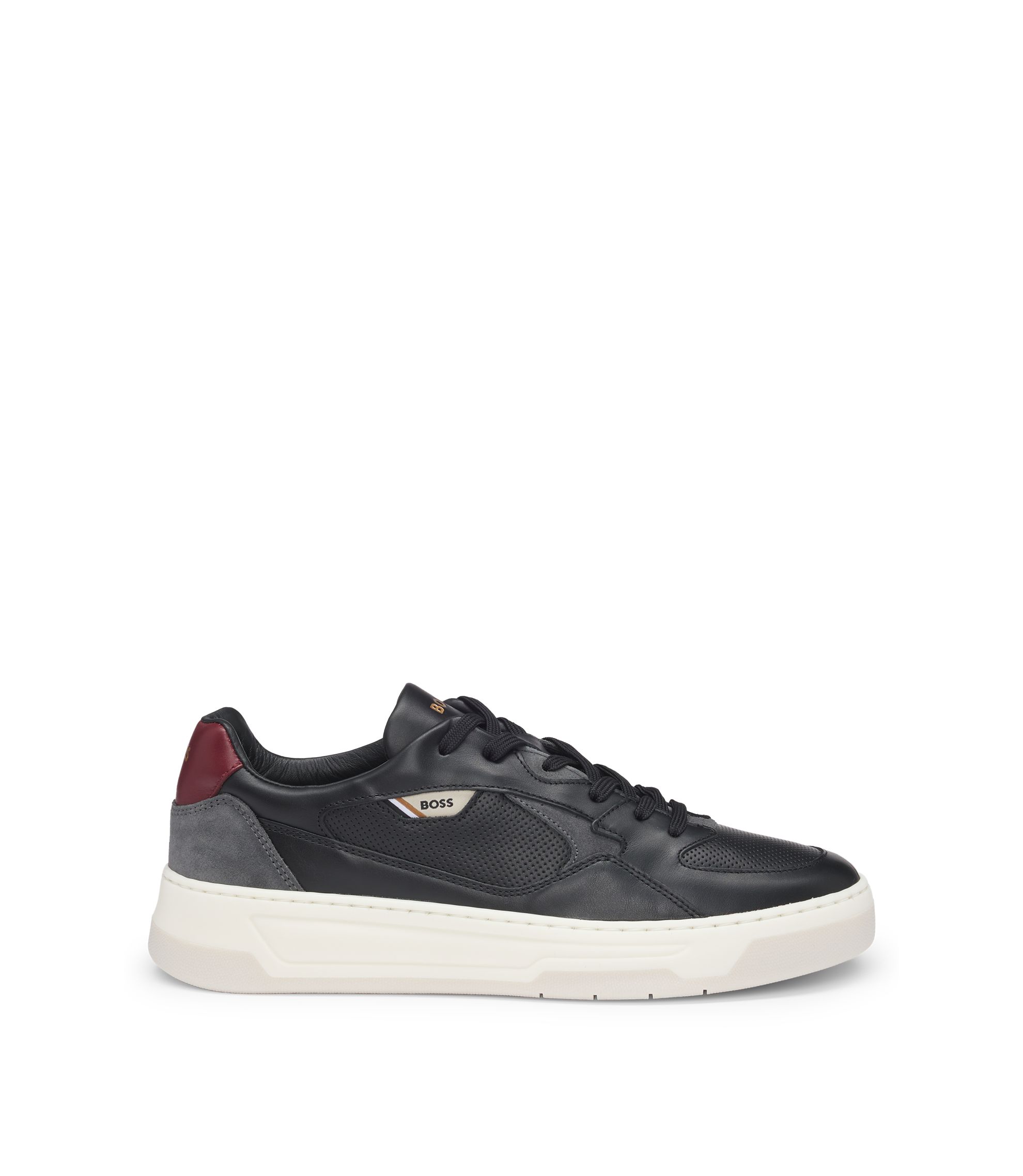 BOSS - Mixed-leather trainers with layered upper - Black