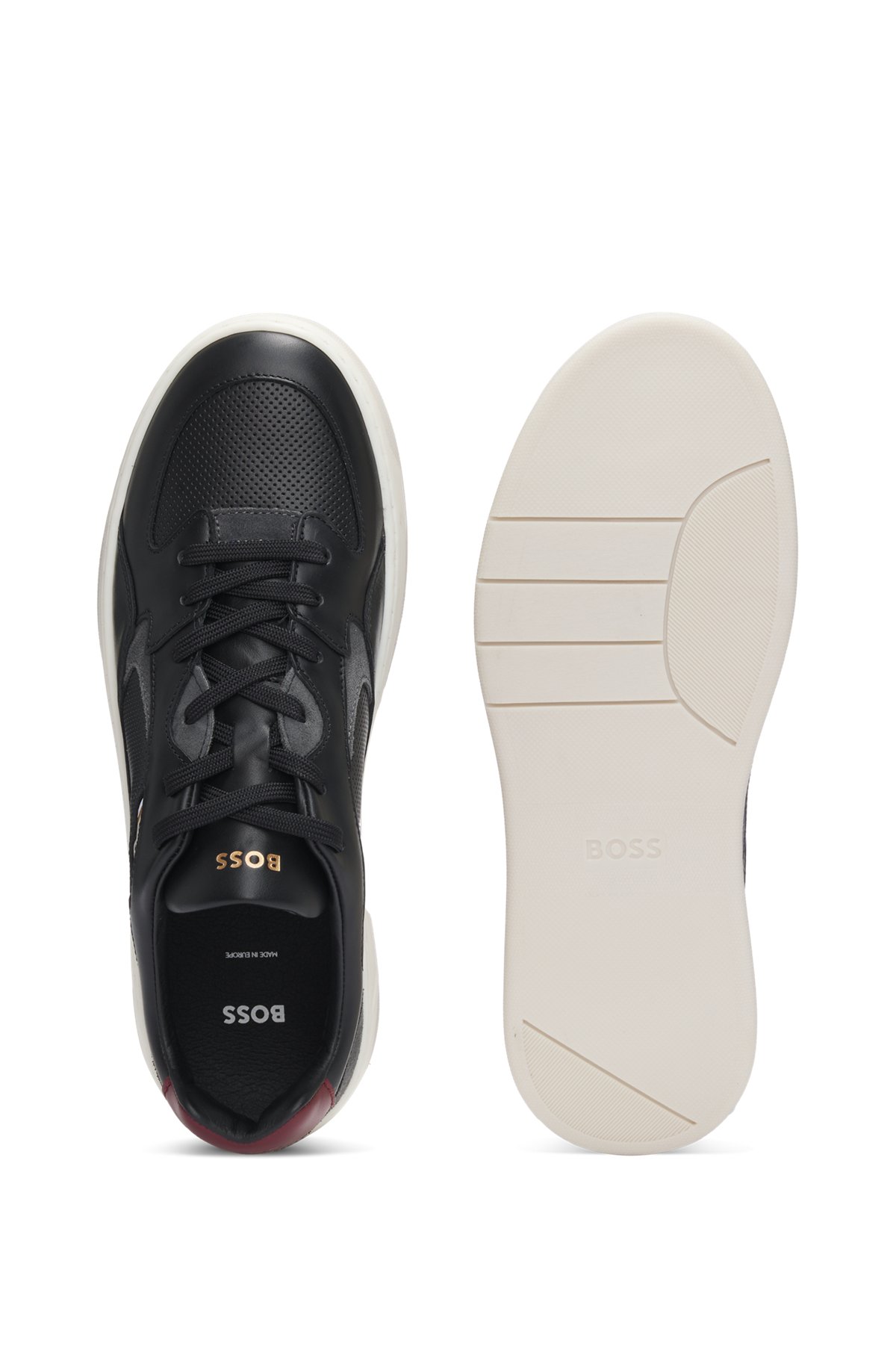 BOSS - Mixed-leather trainers with layered upper - Black BOSS - Mixed-leather trainers with layered upper - Black