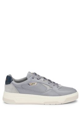 Mixed-leather trainers with layered upper, Grey