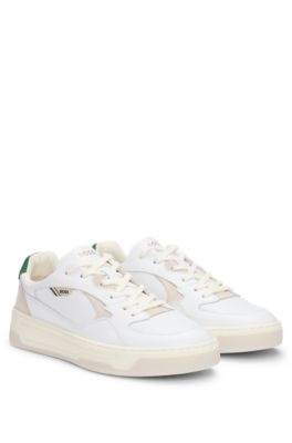 Hugo Boss Mixed-leather Trainers With Layered Upper In White