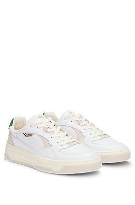 Mixed-leather trainers with layered upper