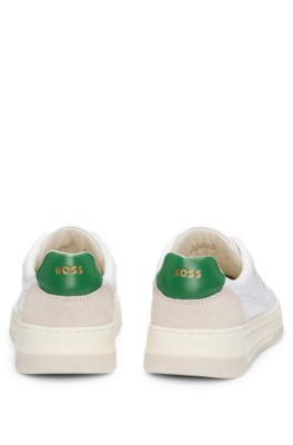Mixed-leather trainers with layered upper, White