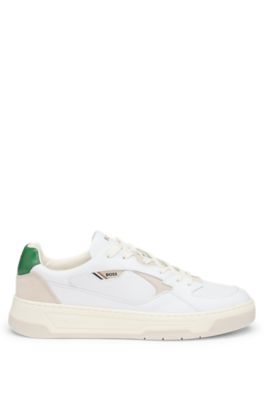 Mixed-leather trainers with layered upper, White