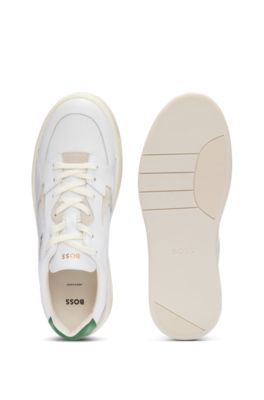 Mixed-leather trainers with layered upper, White